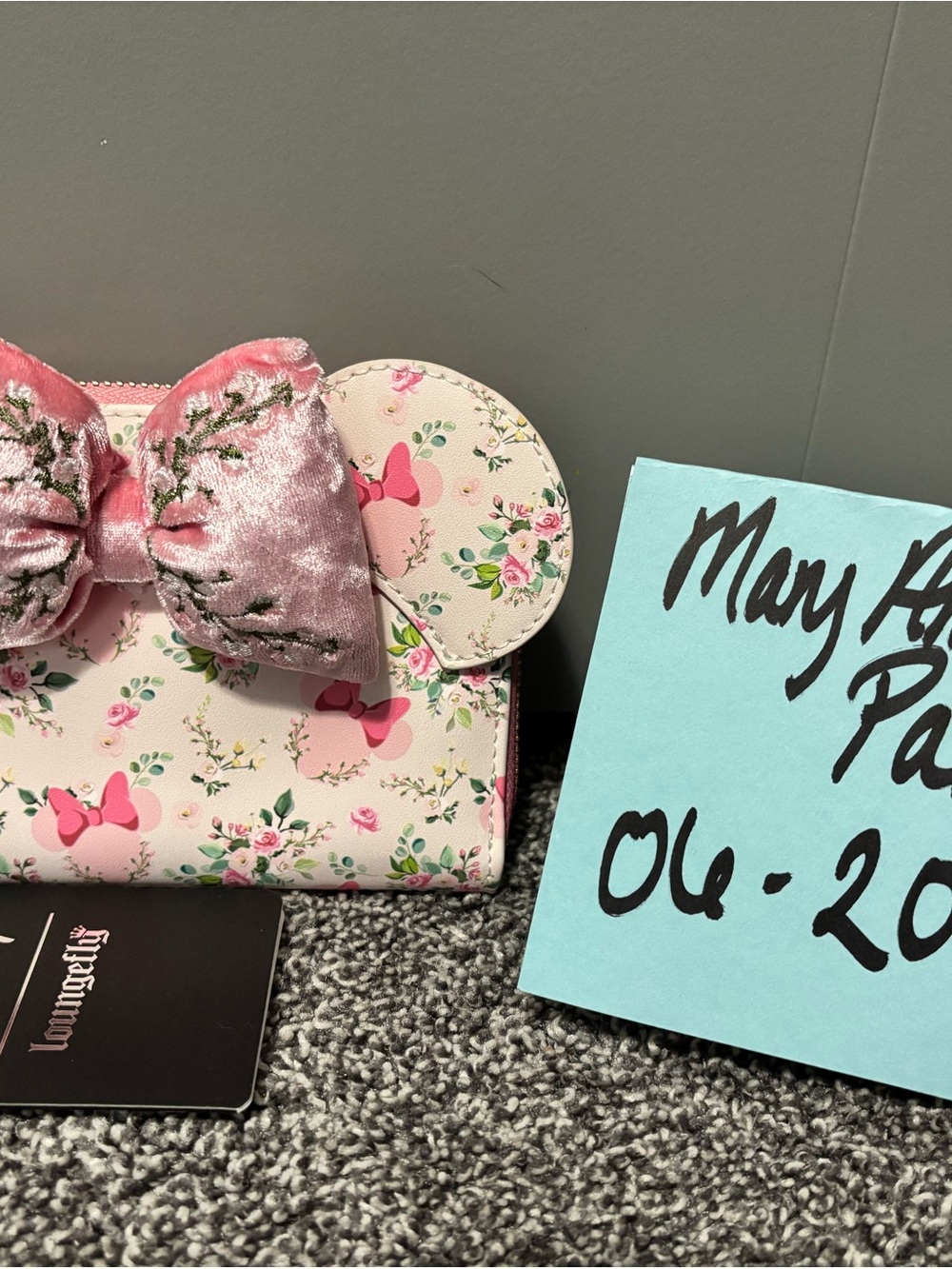 Loungefly Velvet Bow Pink Floral Minnie Bow Wallet
